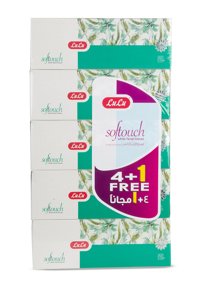 Soft Touch White Facial Tissue Green 200pcs x 2ply 5pcs
