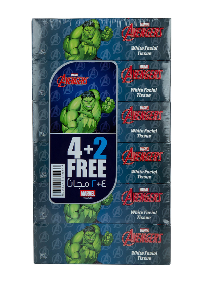Marvel Avengers White Facial Tissue 2ply 150 Sheets 4 + 2