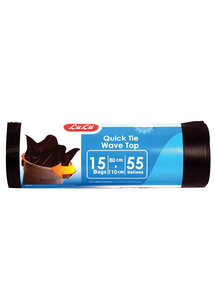 Quick Tie Wave Top Garbage Bags 55 Gallon 80cm x 110cm 15pcs